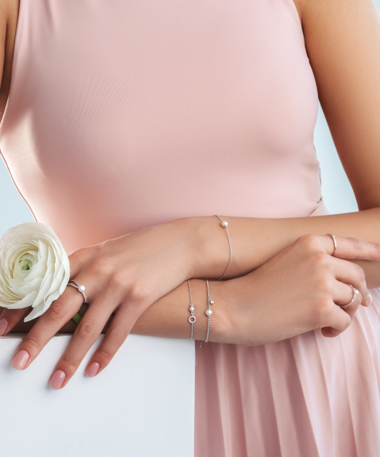 Sudraba rokassprādze ar pērli un cirkoniju - pērļu rokassprādzes - Goldinga