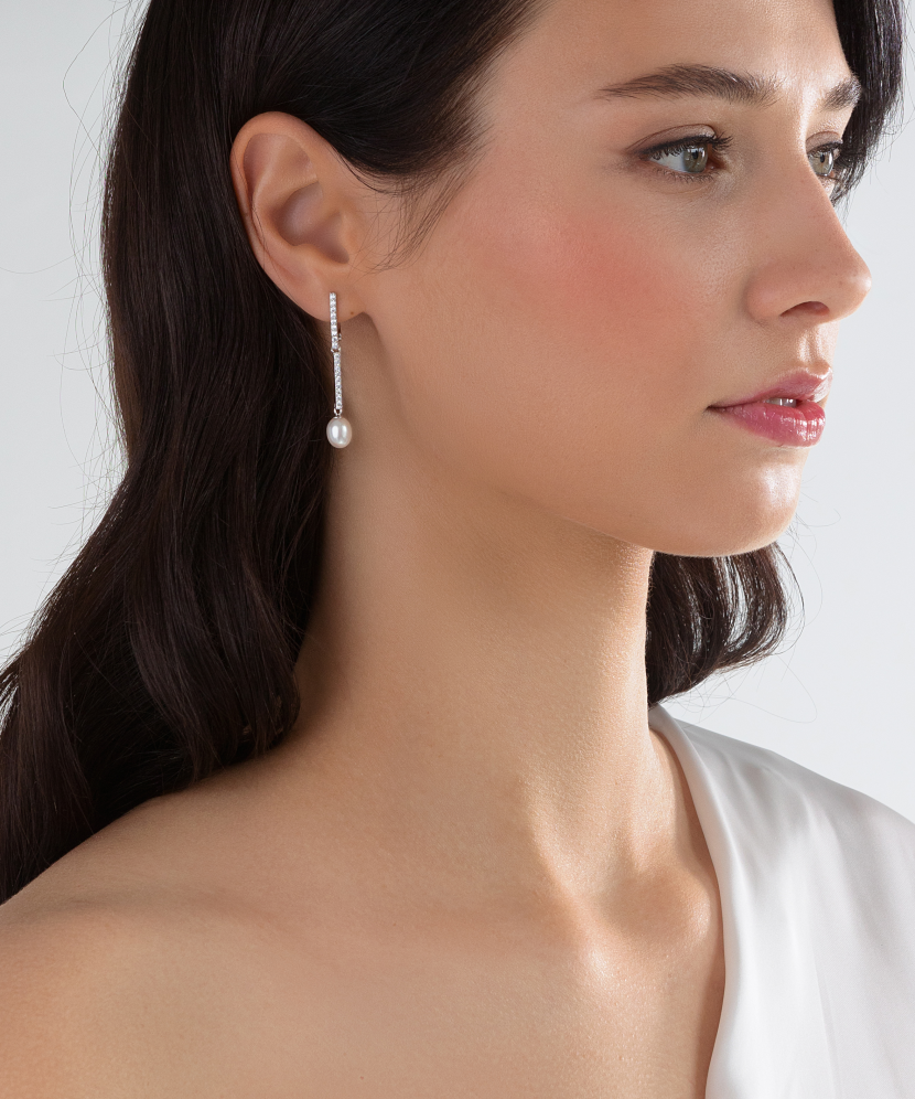 Sudraba auskari ar pērlēm un cirkonijiem - auskari ar pērlēm - Goldinga