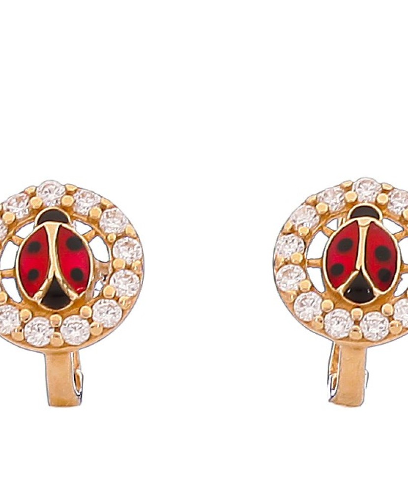 Auksiniai auskarai su cirkoniais ir emale "Boružėlė" - Auksiniai auskarai - Goldinga