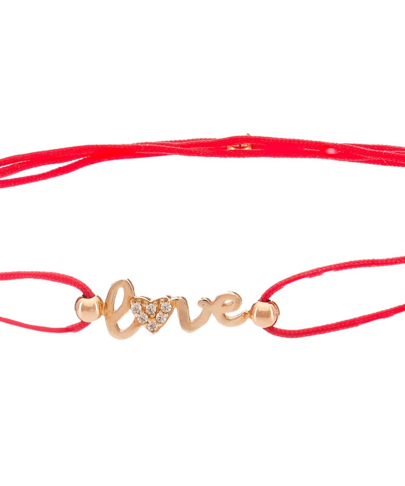 Sarkana diega rokassprādze ar zelta piekariņu "Love" - Diegu rokassprādzes ar zeltu - Goldinga