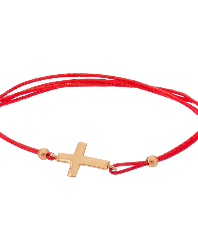 Sarkana diega rokassprādze ar zelta piekariņu "Krustiņš" - Diegu rokassprādzes ar zeltu - Goldinga