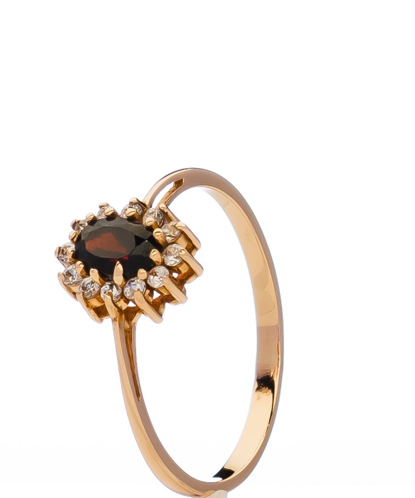 Zelta gredzens ar cirkonijiem un granātu - Zelta Gredzeni - Goldinga