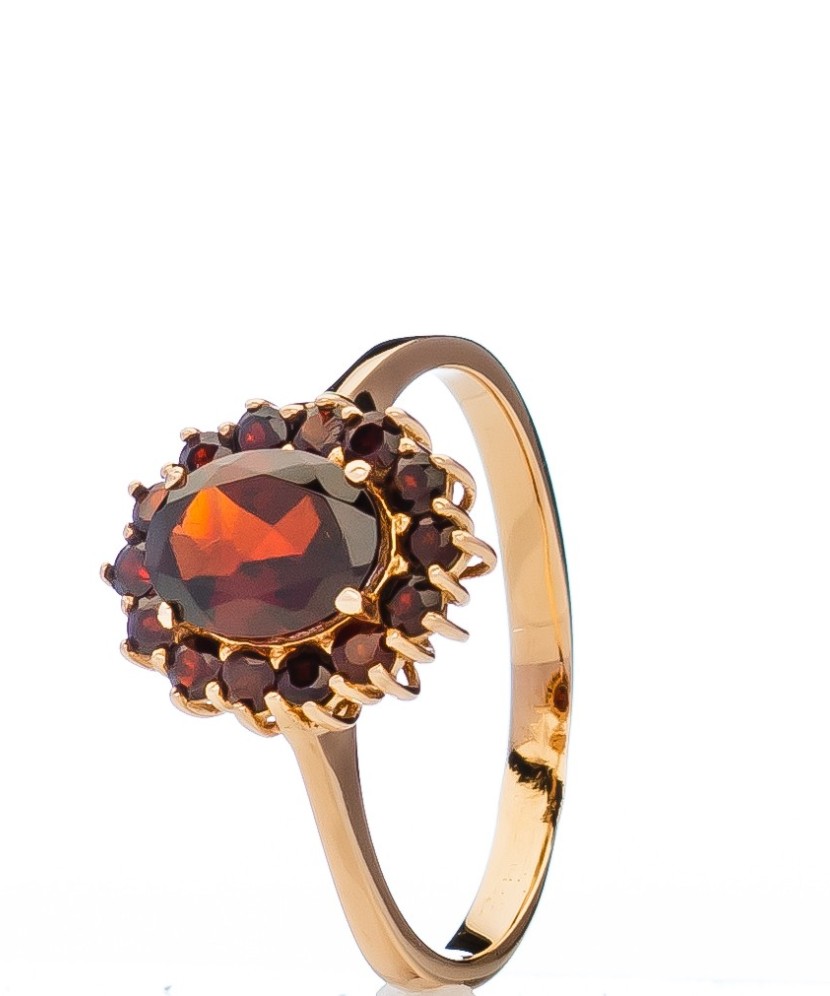 Zelta gredzens ar granātu un cirkonijiem - Zelta Gredzeni - Goldinga