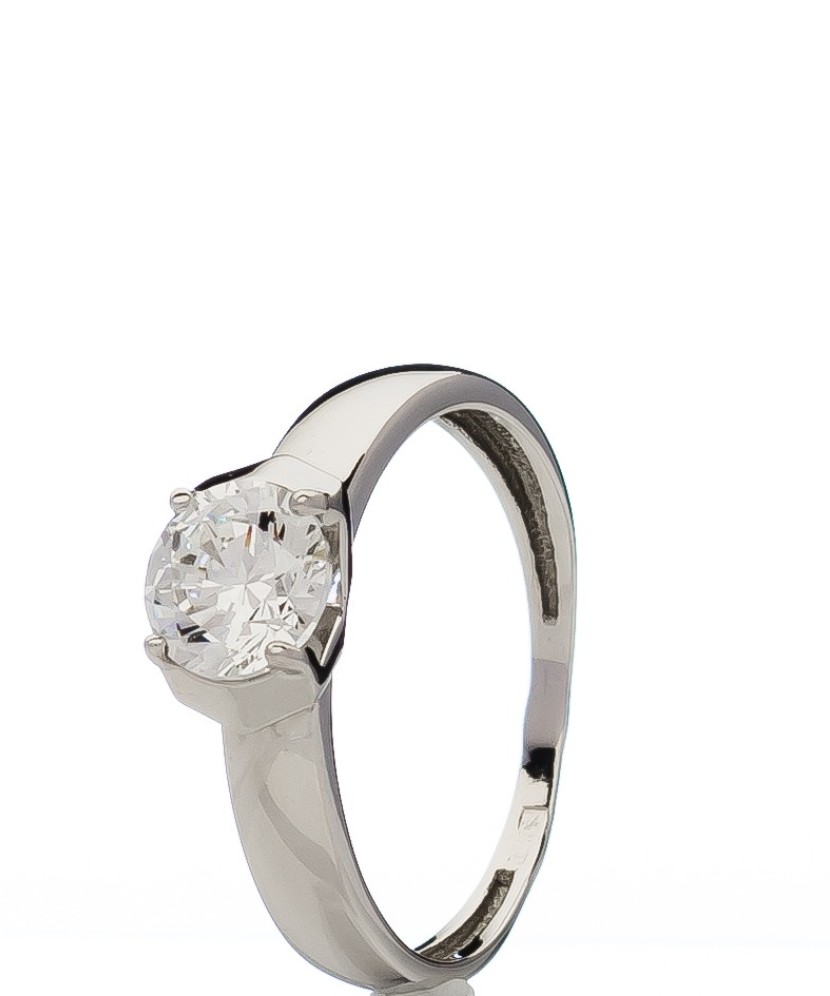 Balto aukso žiedas su kristalu - Auksiniai žiedai - Goldinga