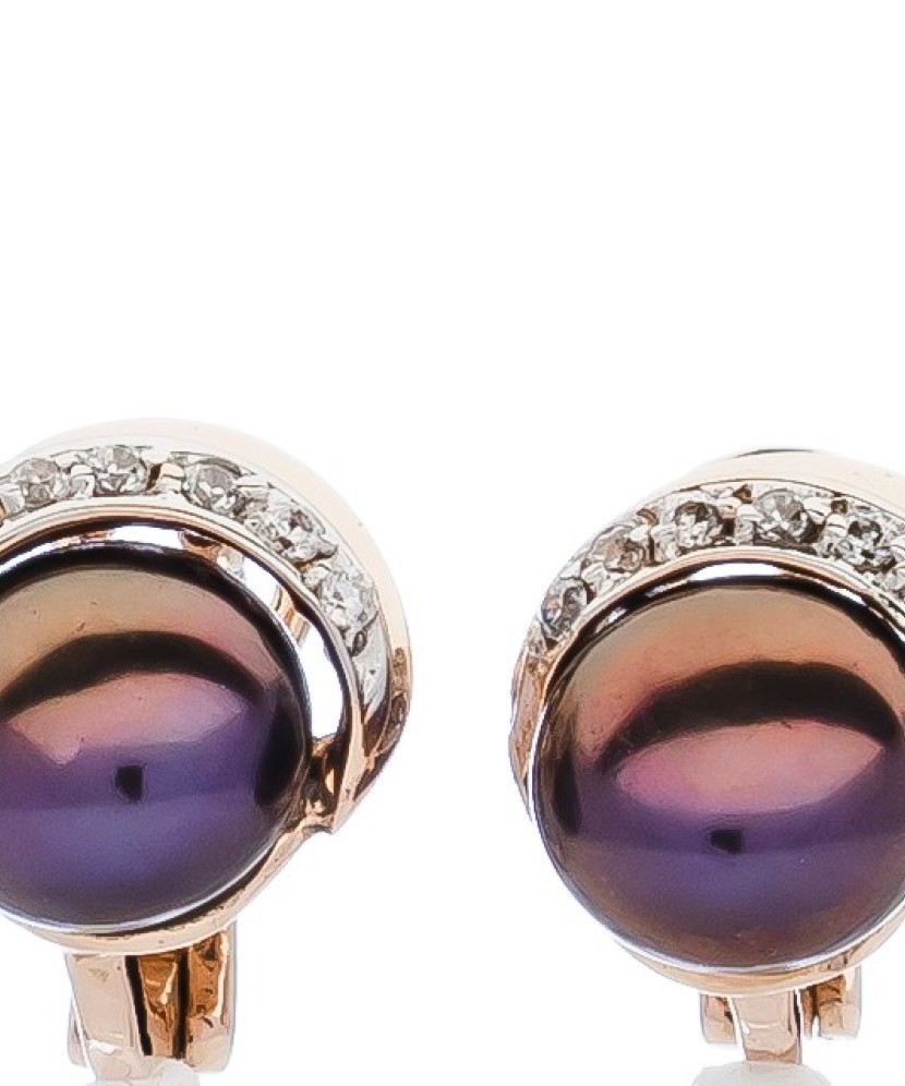 Auksiniai auskarai su perlu ir cirkoniais - Auskarai su perlais - Goldinga