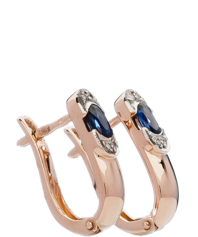 Zelta auskari ar safīru un briljantiem - zelta auskari ar dārgakmeņiem - Goldinga