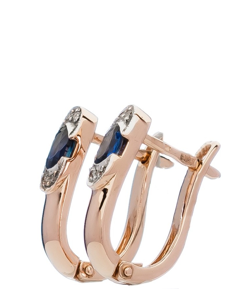 Zelta auskari ar safīru un briljantiem - zelta auskari ar dārgakmeņiem - Goldinga