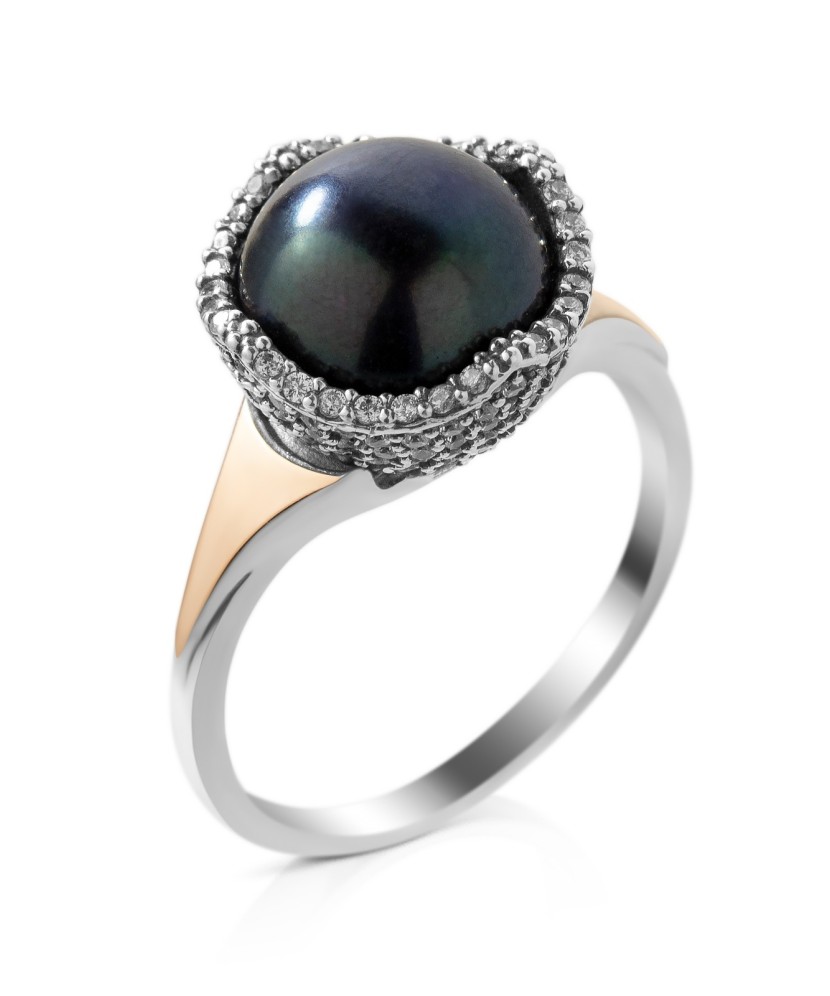 Sudraba gredzens ar pērlēm un cirkonijiem - Sidabriniai žiedai - Goldinga