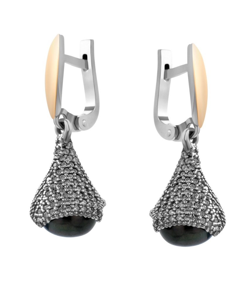 Sidabriniai auskarai su perlu ir cirkoniais - Sidabriniai auskarai - Goldinga