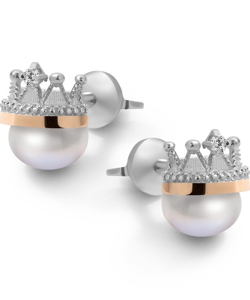 Sidabriniai auskarai su perlu ir cirkoniais dengti auksu - Sidabriniai auskarai - Goldinga