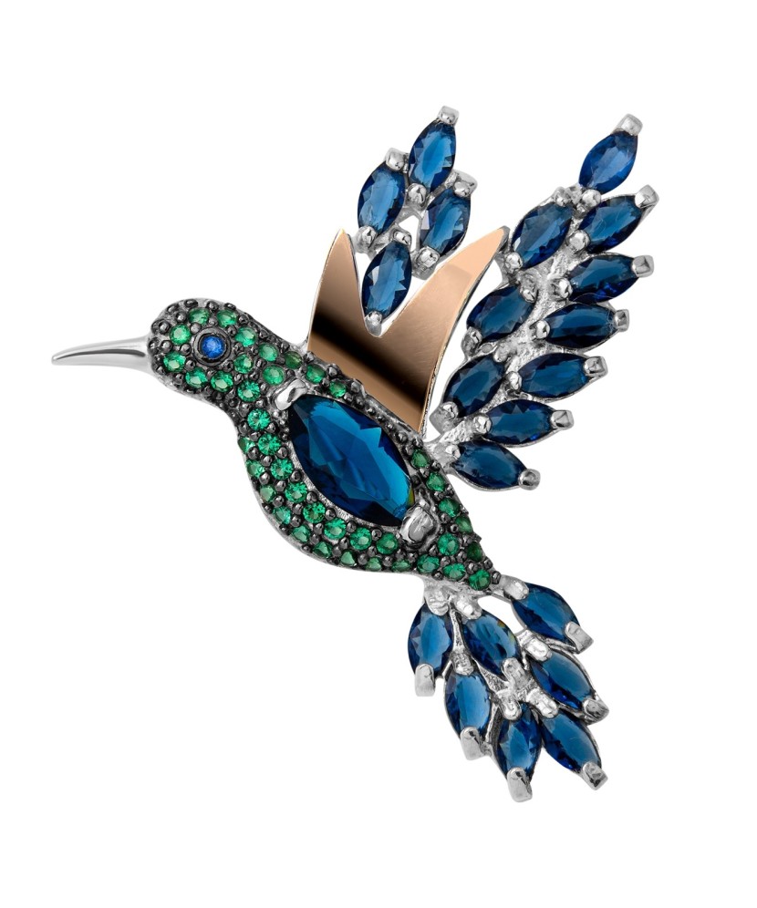 Sidabrinė sagė su cirkoniais dengta auksu - Sagės - Goldinga