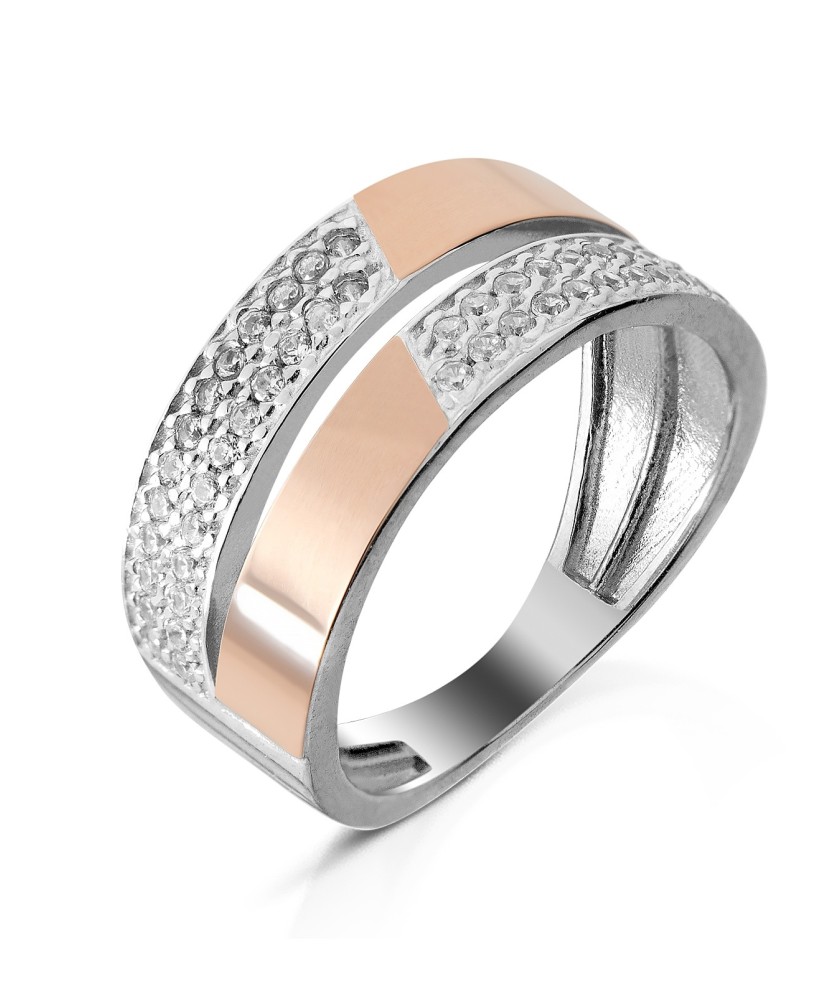 Sudraba apzeltīts gredzens ar cirkonijiem - Sidabriniai žiedai - Goldinga