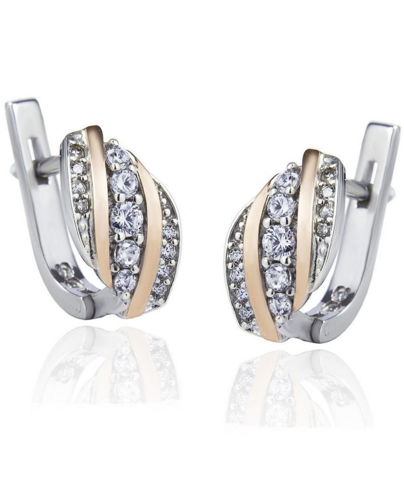 Sidabriniai auskarai su cirkoniais dengti auksu - Sidabriniai auskarai - Goldinga