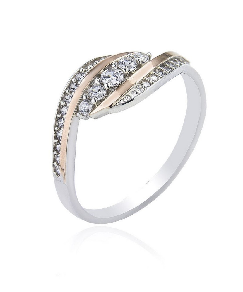 Sudraba apzeltīts gredzens ar cirkonijiem - Sidabriniai žiedai - Goldinga