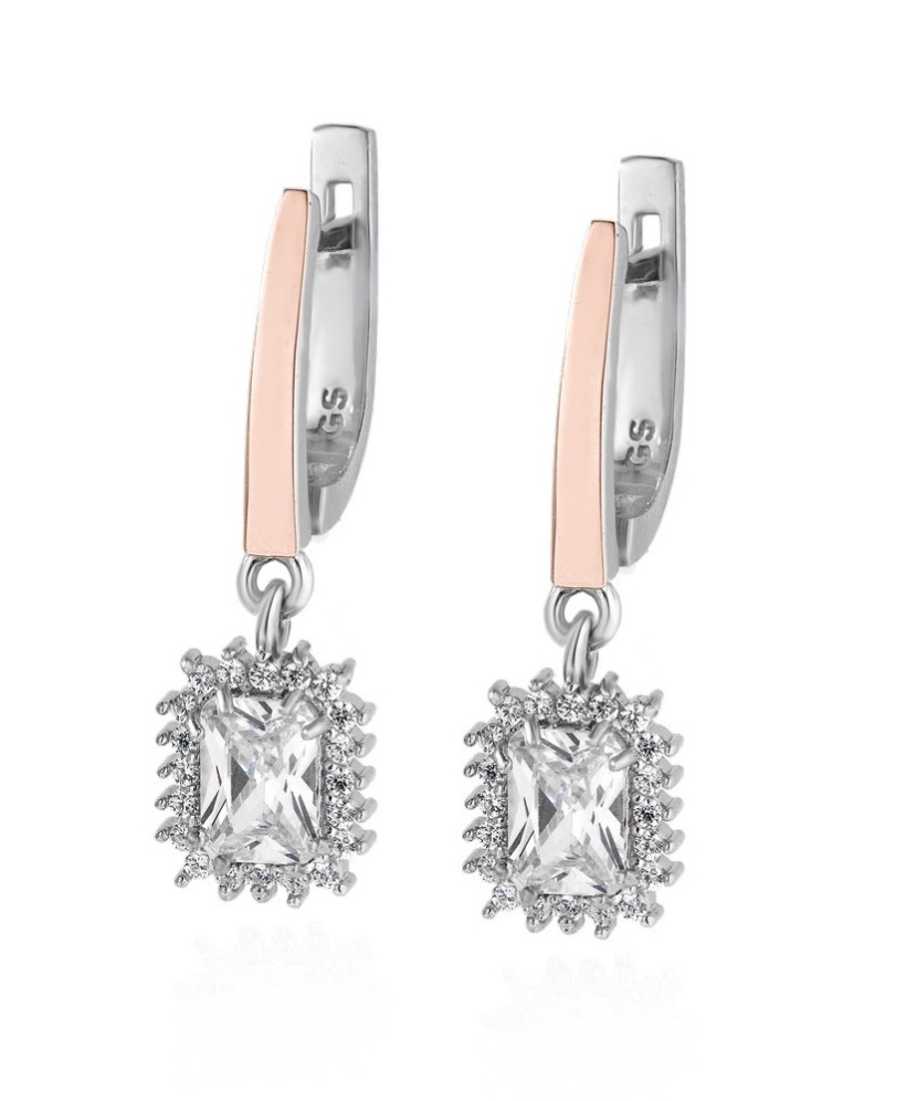 Sidabriniai auskarai su cirkoniais dengti auksu - Sidabriniai auskarai - Goldinga