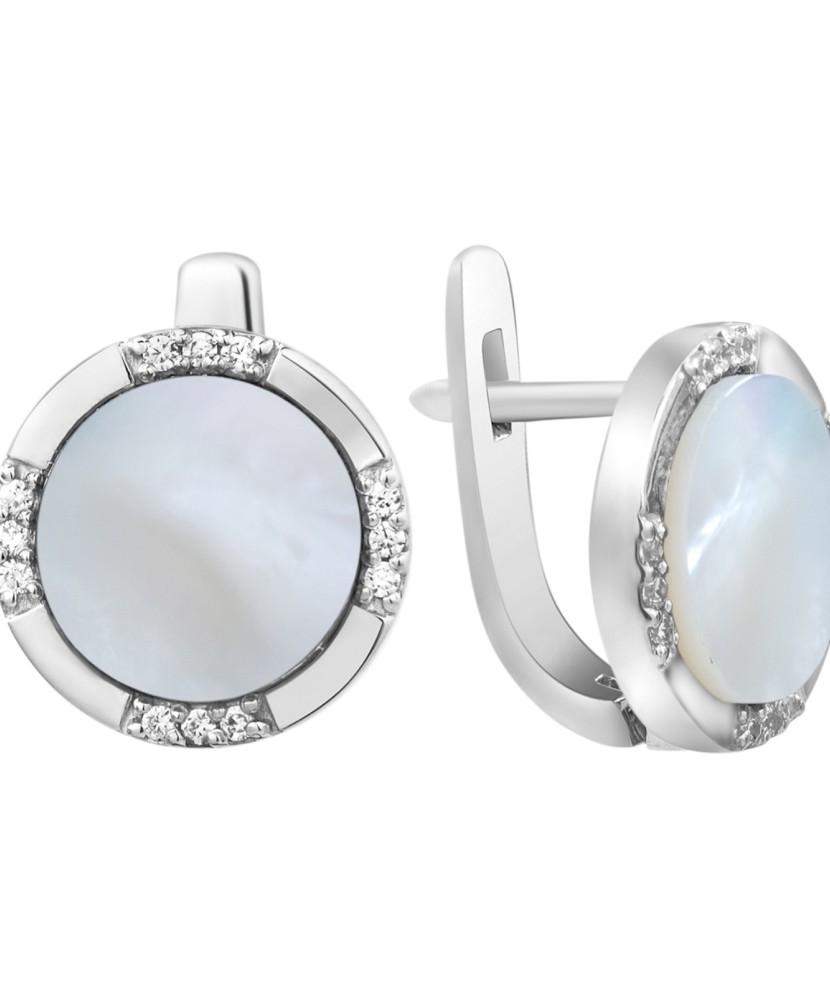 Sidabriniai auskarai su perlamutru ir cirkoniais - Sidabriniai auskarai - Goldinga