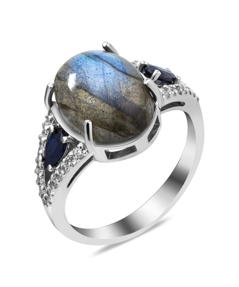 Sidabrinis žiedas su labradoritu ir cirkoniais - Sidabriniai žiedai - Goldinga