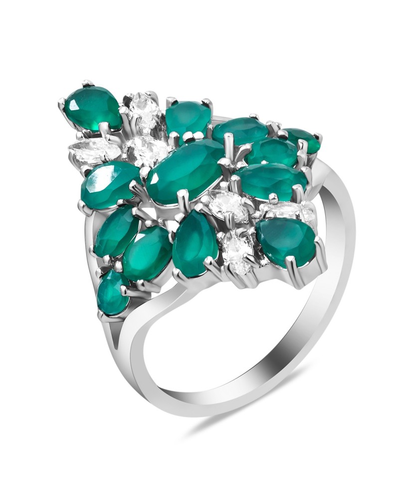 Sudraba gredzens ar ahātiem un cirkonijiem - Sidabriniai žiedai - Goldinga