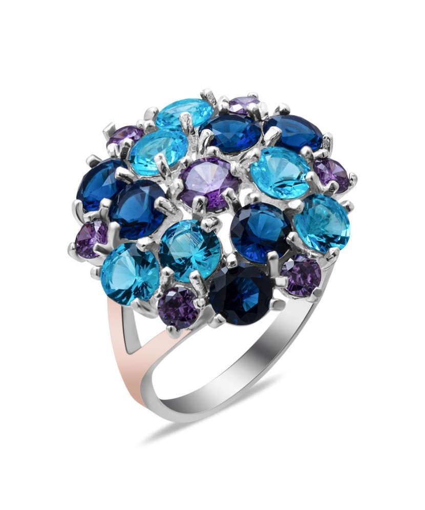 Sidabrinis žiedas su cirkoniais dengtas auksu - Sidabriniai žiedai - Goldinga