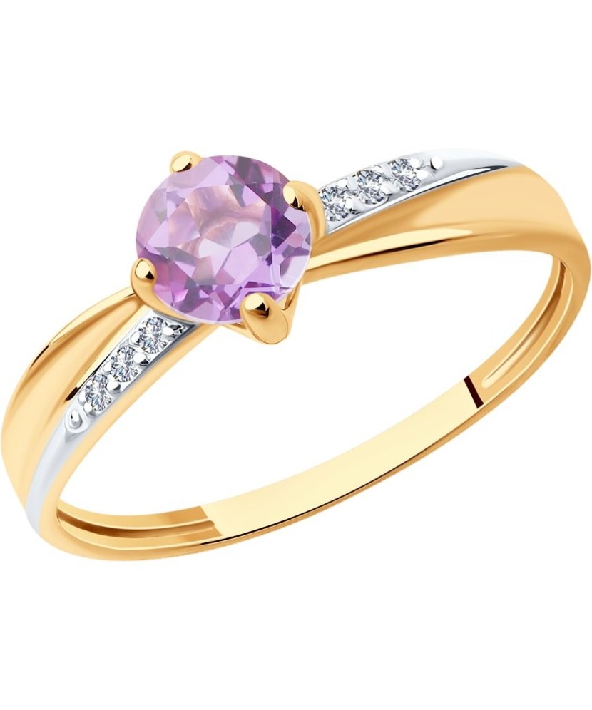 Zelta gredzens ar ametistu un cirkonijiem - Zelta Gredzeni - Goldinga