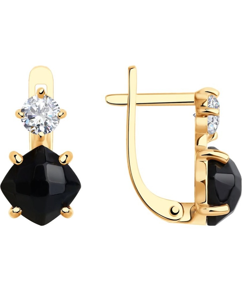 Zelta auskari ar melno ahātu un cirkoniju - Zelta Auskari - Goldinga