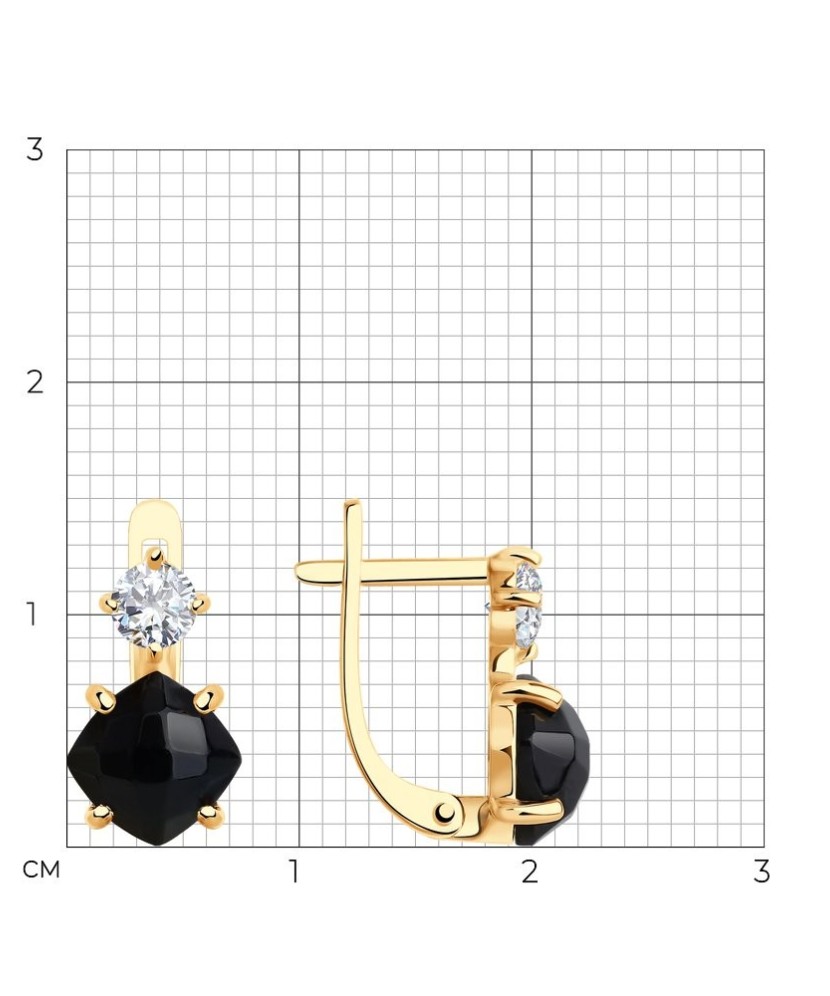 Zelta auskari ar melno ahātu un cirkoniju - Zelta Auskari - Goldinga