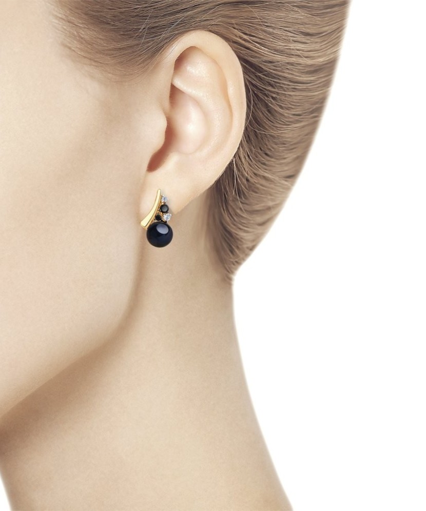 Auksiniai auskarai su perlu ir cirkoniu - Auksiniai auskarai - Goldinga