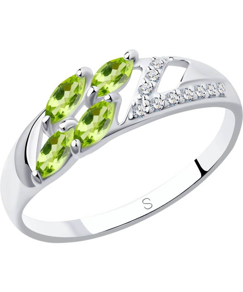 Sudraba gredzens ar krizolītiem un cirkonijiem - Sidabriniai žiedai - Goldinga