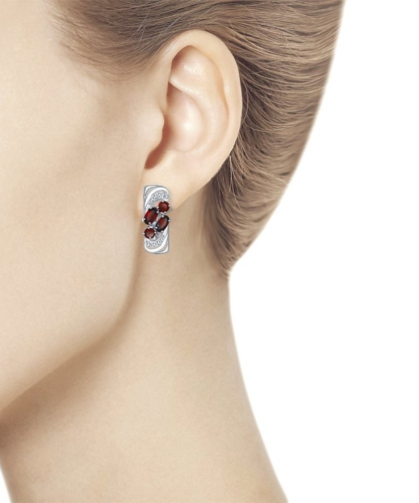 Sidabriniai auskarai su granatais ir cirkoniais - Sidabriniai auskarai - Goldinga