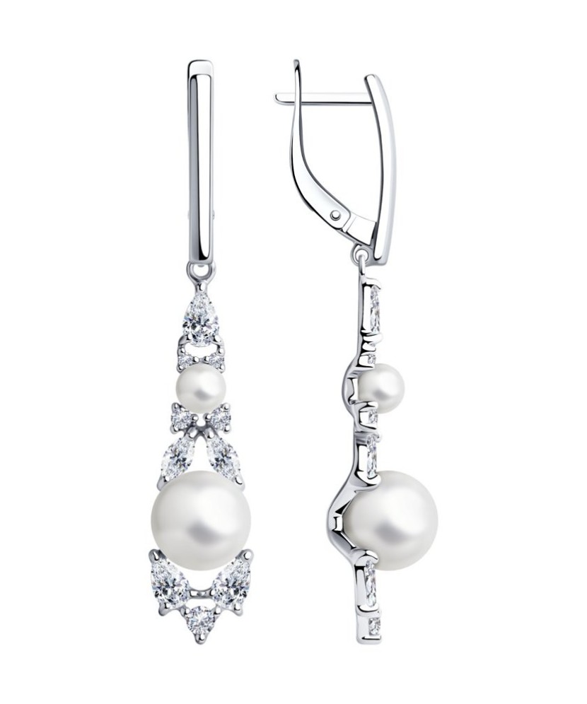 Sudraba auskari ar pērli un cirkonijiem - Sudraba Auskari - Goldinga