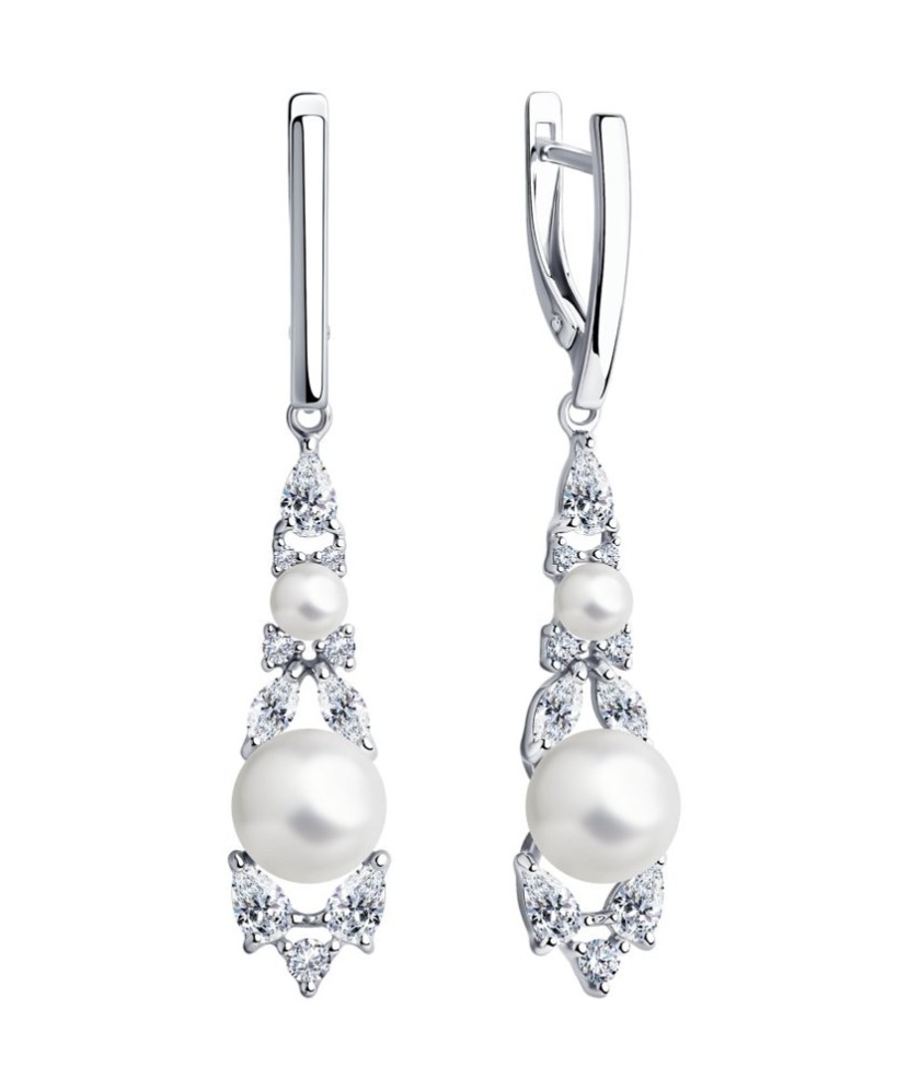 Sudraba auskari ar pērli un cirkonijiem - Sudraba Auskari - Goldinga