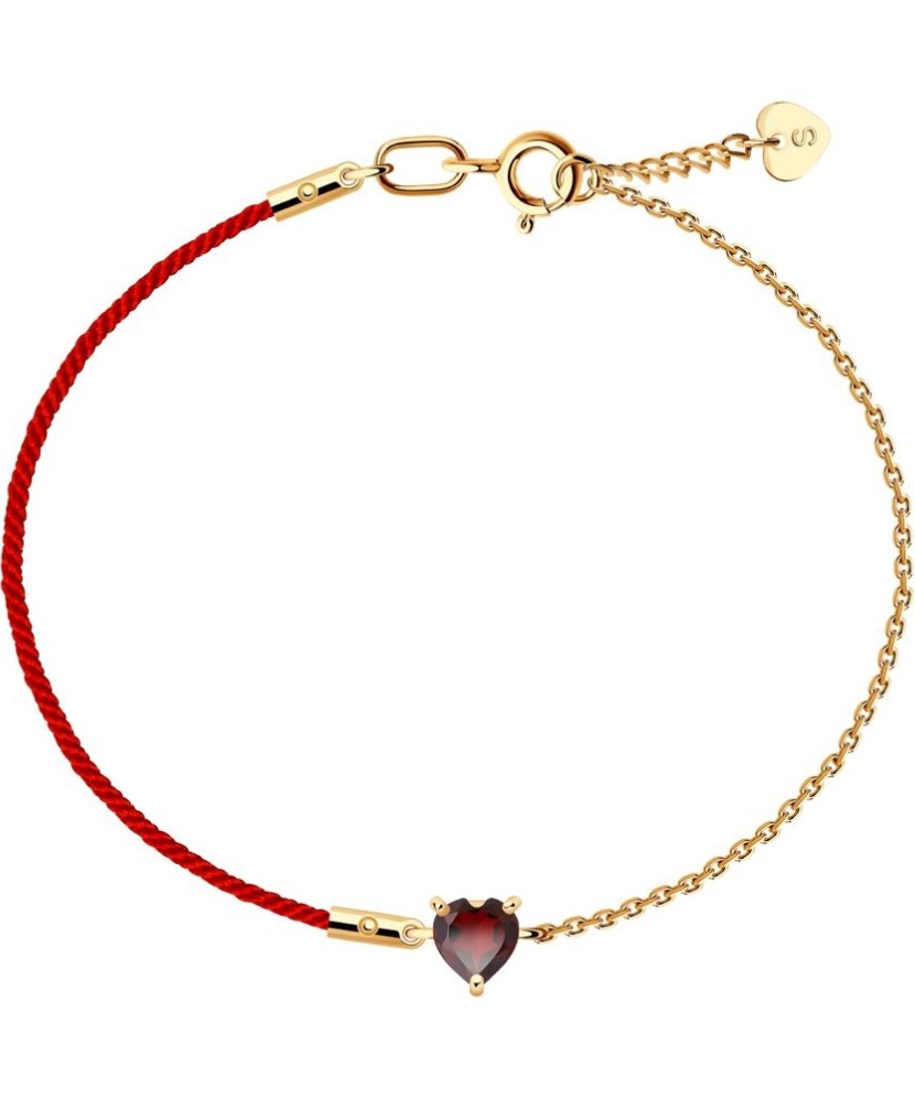 Sarkanā diega un zelta rokassprādze ar Granāta piekariņu - Diegu rokassprādzes ar zeltu - Goldinga