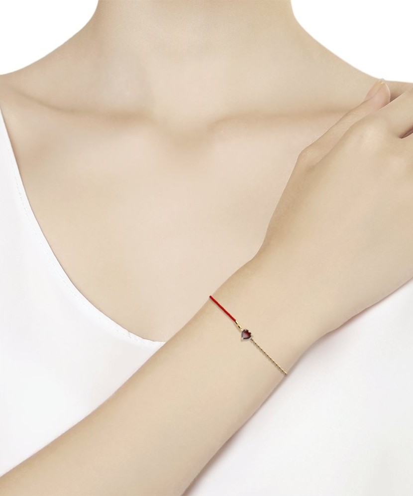 Sarkanā diega un zelta rokassprādze ar Granāta piekariņu - Diegu rokassprādzes ar zeltu - Goldinga