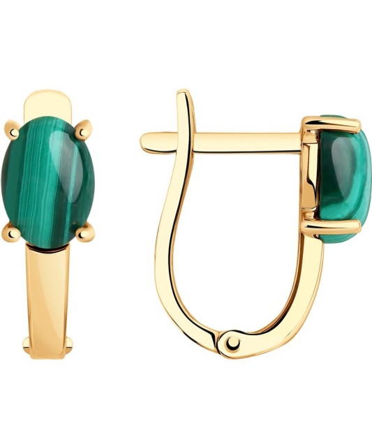 Auksiniai auskarai su malachitu - Auksiniai auskarai - Goldinga