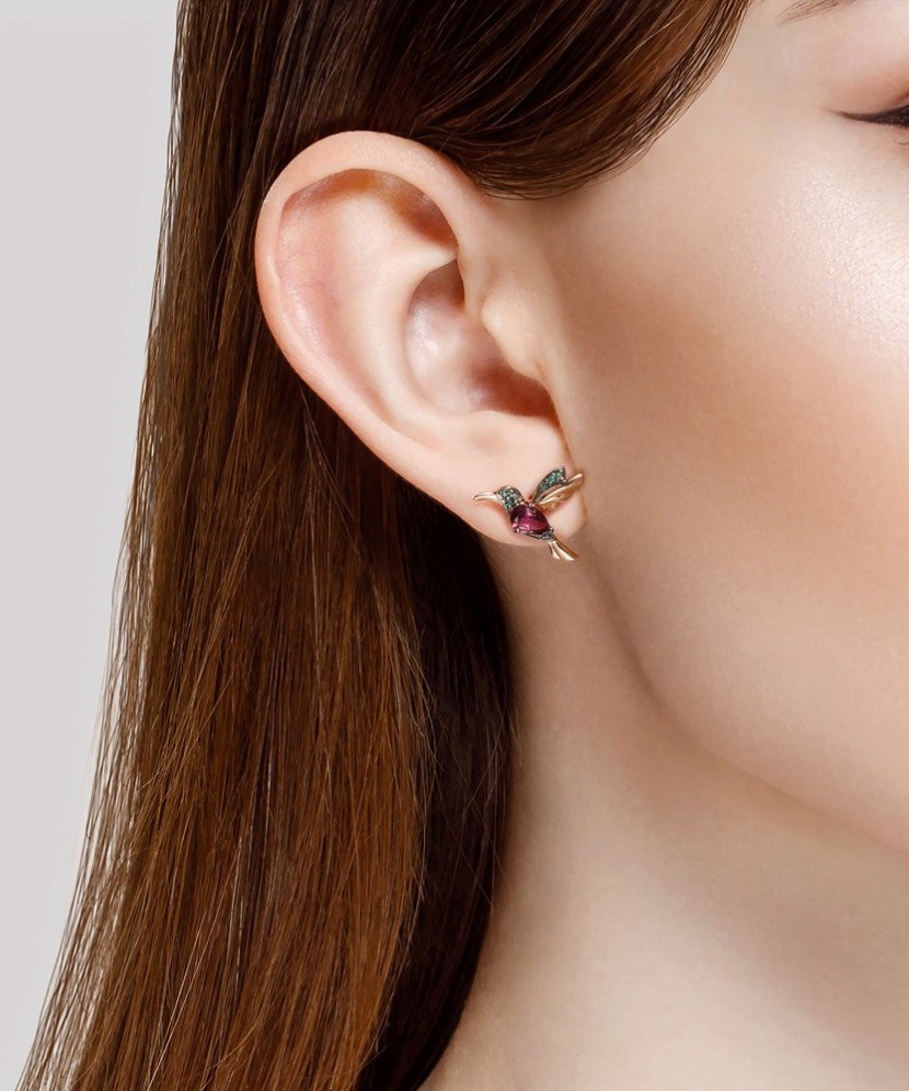 Auksiniai auskarai su rodolitu ir cirkoniais - Auksiniai auskarai - Goldinga