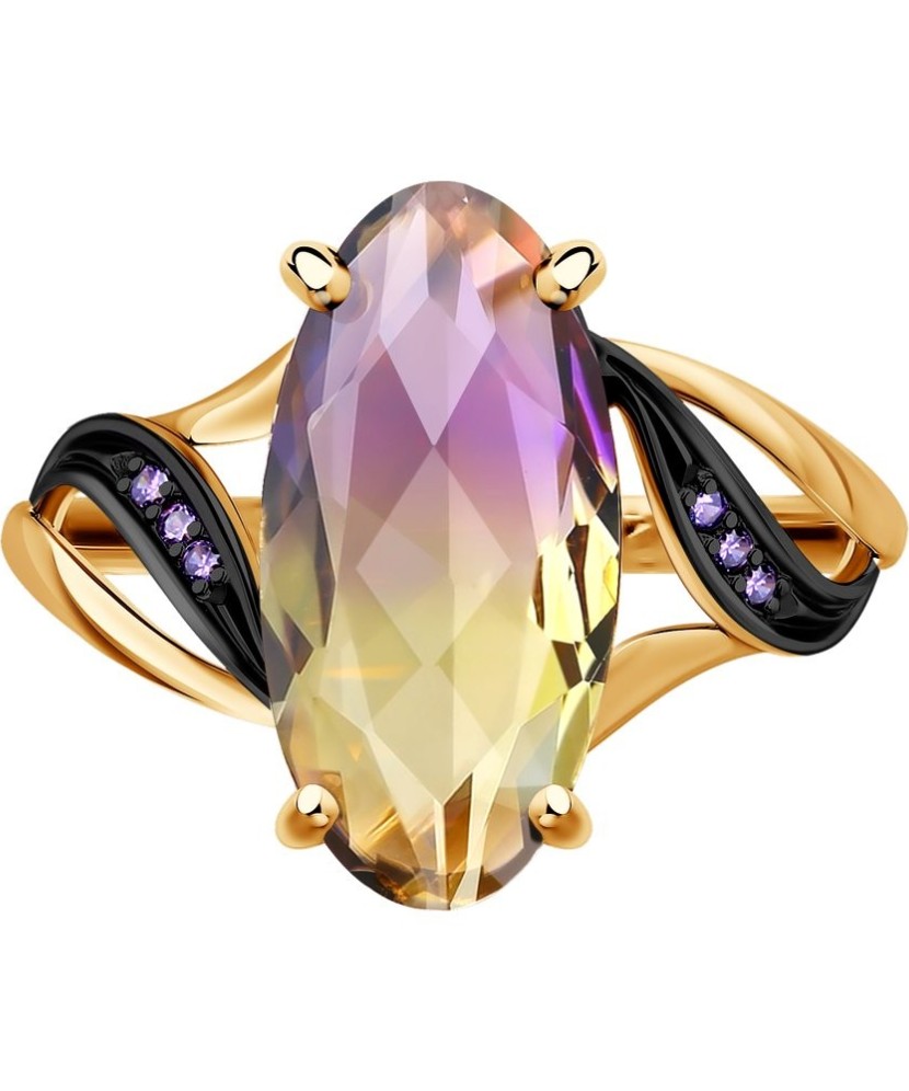 Zelta gredzens ar sitālu un cirkonijiem - Zelta Gredzeni - Goldinga