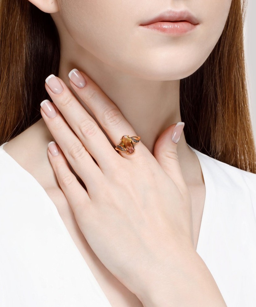 Auksinis žiedas su sitalu ir cirkoniais - Auksiniai žiedai - Goldinga