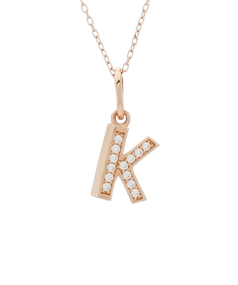 Auksinis pakabukas su cirkoniais raidė "K" - Auksiniai pakabukai - Goldinga
