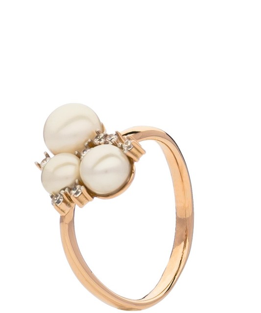 Золотое кольцо с жемчугом и цирконами