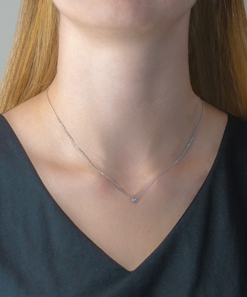 Baltā zelta ķēdīte ar briljanta piekariņu - Zelta ķēdītes ar piekariņiem - Goldinga