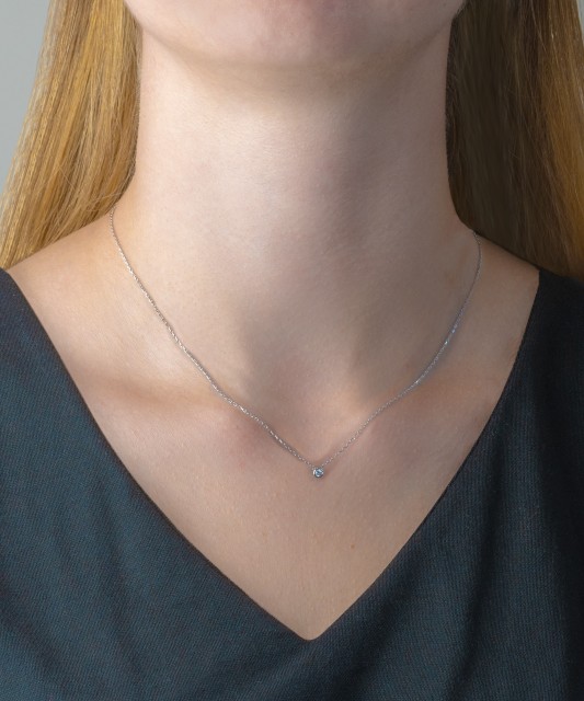 Baltā zelta ķēdīte ar briljanta piekariņu - Zelta ķēdītes ar piekariņiem - Goldinga