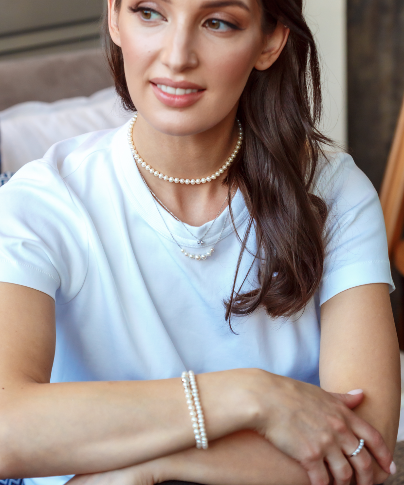 Sudraba ķēdīte ar pērli un cirkonija - Pērļu kaklarotas - Goldinga