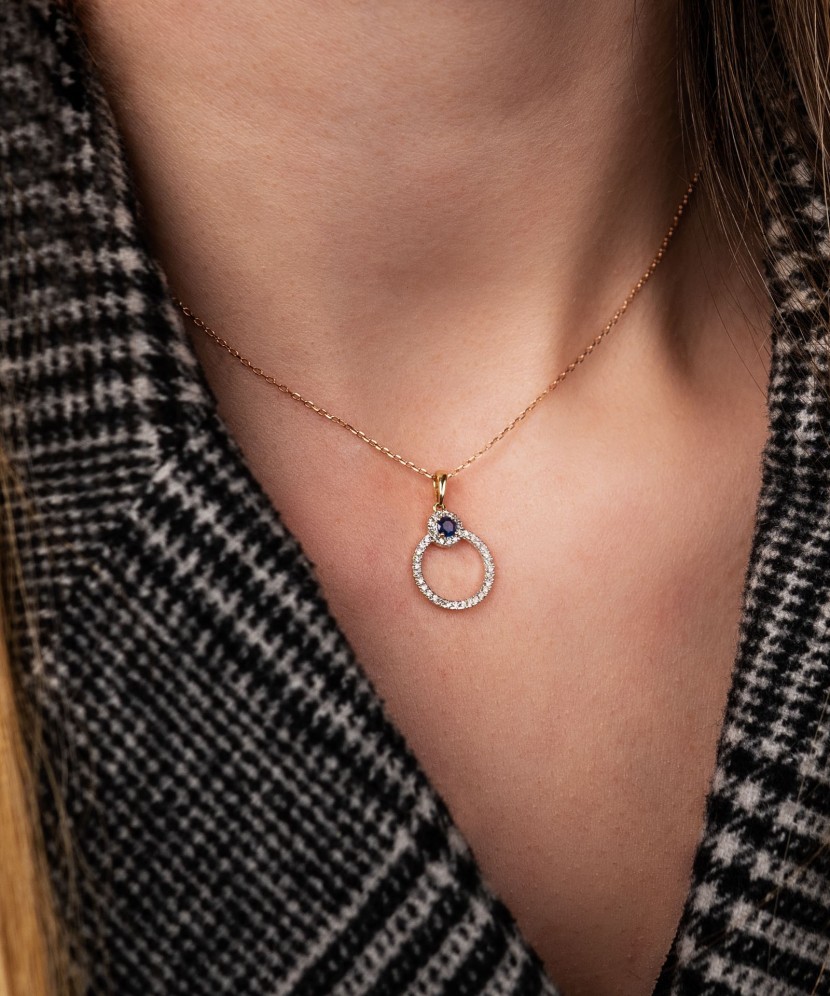 Dzeltena zelta kulons ar dimantiem un safīriem - Goldinga