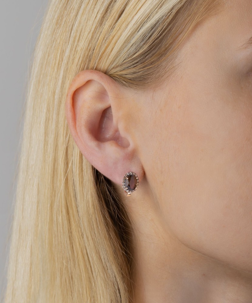 Zelta auskari ar dimantiem un dūmu kvarcu - Goldinga