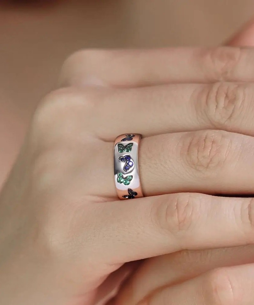 Sidabrinis žiedas su špineliais un nano safīrs - Goldinga