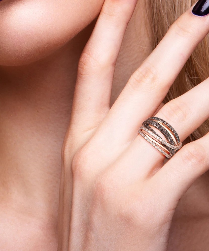 Apzeltīts sudraba gredzens ar cirkonijiem un špineļiem - Goldinga