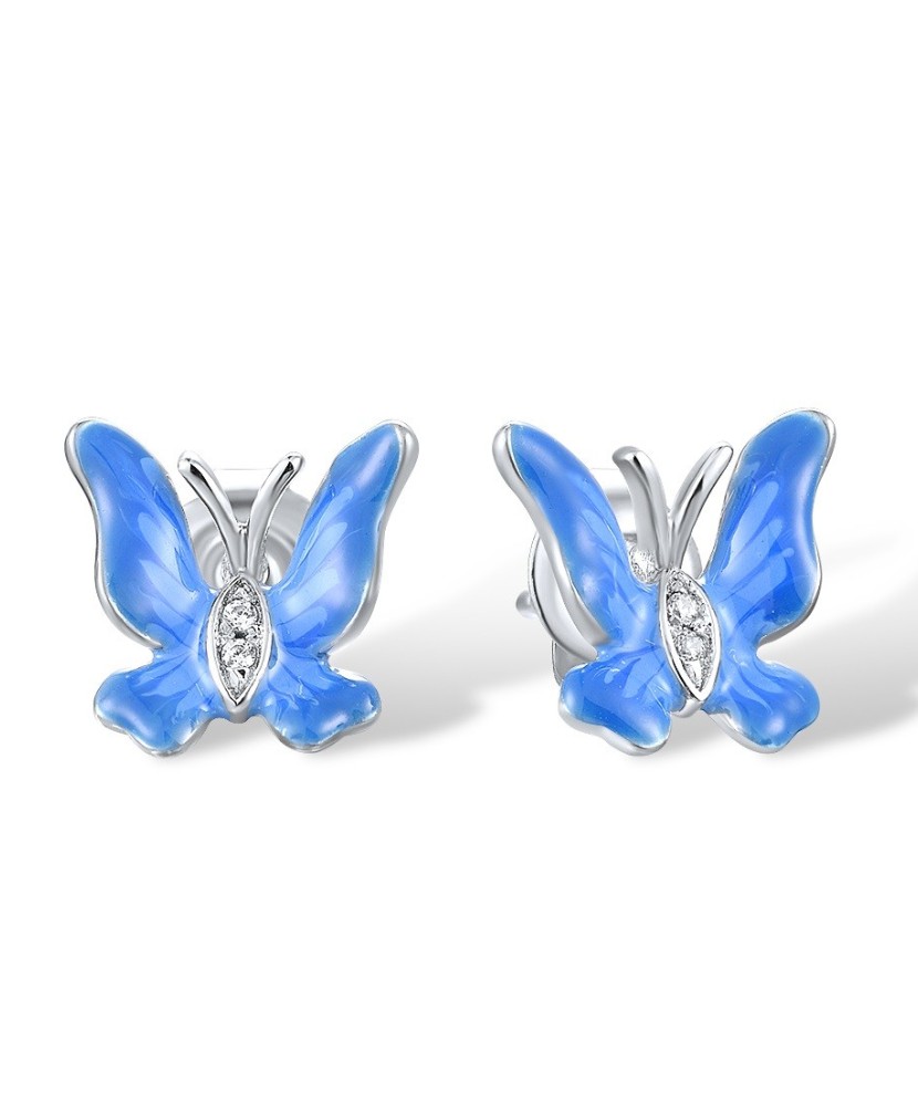Серебряные серьги с эмалью "Бабочки"