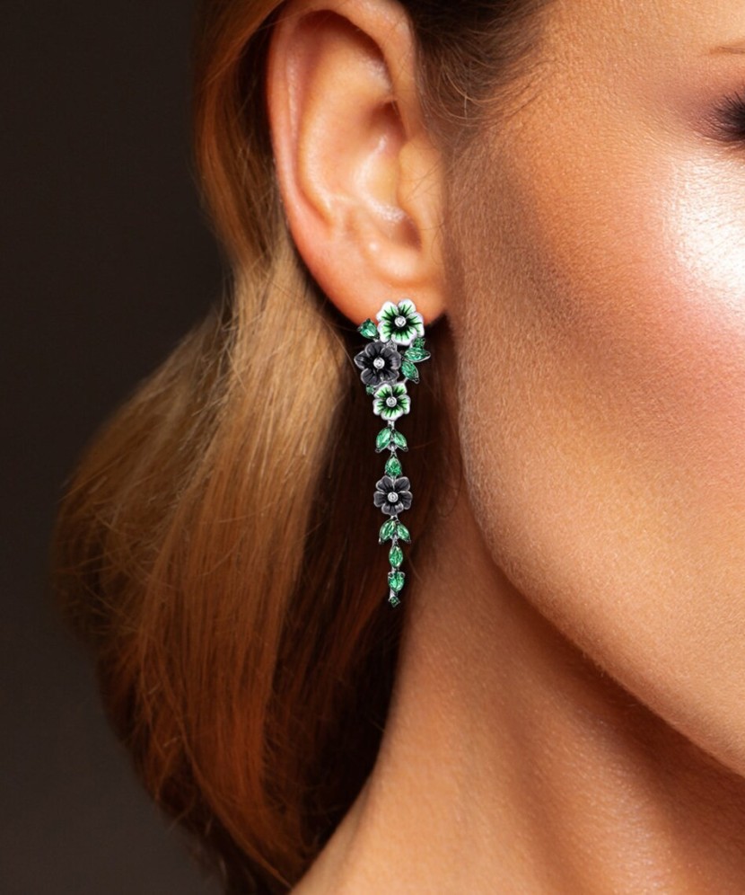 Sudraba auskari ar spineļiem, emalju un cirkoniem - Goldinga