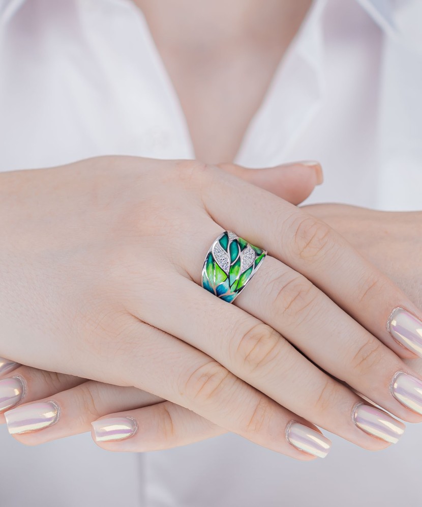 Sudraba gredzens ar emalju un cirkoniem - Goldinga