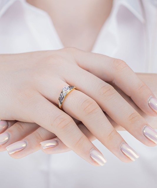 Apzeltīts sudraba gredzens ar kvarcu un cirkoniem